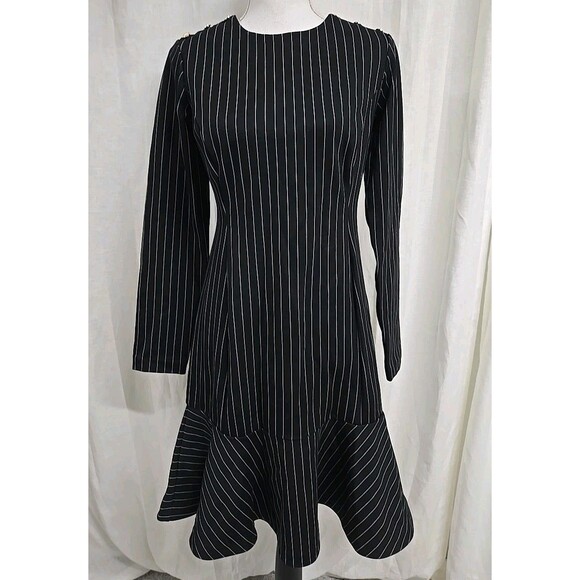 Lauren Ralph Lauren Long Sleeve Dress Pinstripe Black & White Women’s Size M NWT - Picture 4 of 15